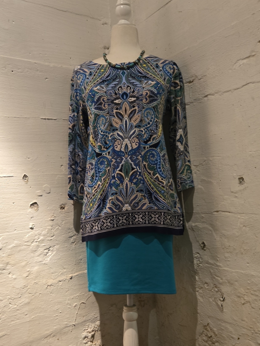 Rafaella Blue Teal and Cream Paisley Top